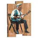 Playing the Blues by Anthony Bordelon, Oil on Three Staggered Wood Panels, sold Jun 2024