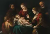 zugeschrieben Anbetung des Christuskindes mit der Hl. Katharina by Bartolomé Román, oil on canvas, sold Dec 2022