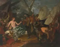 Der Arzt Philippus verliest den Bericht vor Alexander dem Grossen im Feldlager by Daniel Seiter, 1680, oil on canvas, sold Dec 2022