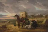 Le Hussard blessé by Jacques Francois Joseph Swebach des Fontaines, 1815, oil on panel, offered Dec 2022
