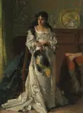Elegante Dame in einem Interieur by Jean De la Hoese, oil on panel, sold Dec 2022