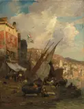 Alter Hafen von Genua mit San Tommaso by Gustav Schönleber, 1877, oil on canvas, sold Dec 2022