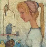 Jeune fille aux 5 oiseaux by Nicolaas Mathijs Eekman, 1961, oil on board, sold Dec 2022