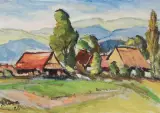 Dorfansicht by Jaroslav Grus, 1966, gouache, offered Dec 2022