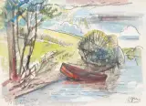 Boot im Fluss by Jaroslav Grus, 1978, mixed media, offered Dec 2022