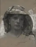 Frauenportrait by Francesco Paolo Michetti, mixed media, sold Dec 2022