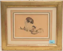 Katzenmutter mit ihrem Jungen beim Milch trinken by Gottfried Mind, watercolor, sold Dec 2022