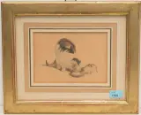 Katzenmutter mit ihrem Jungen beim Milch trinken by Gottfried Mind, watercolor, sold Dec 2022