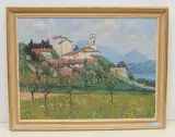 Muzzano mit Blick auf die Kirche by Paul Kutscha, oil on canvas, offered Dec 2022