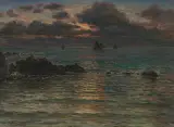 Küstenlandschaft bei Sonnenuntergang by Jules Masuré, 1883, oil on canvas, sold Dec 2022