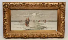 Winterlandschaft mit Eisfischern by F. Munsterfeld, oil on canvas, sold Dec 2022
