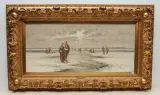 Winterlandschaft mit Eisfischern by F. Munsterfeld, oil on canvas, sold Dec 2022