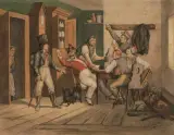 Wirtshausszene mit Werbesergent der Schweizer Regimenter in französischen Diensten, 1820 by Albert von Escher, watercolor, offered Dec 2022