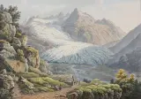 Ansicht des Rhonegletschers vom Meyenwandweg aus gegen den Galenstock und das Gletscherhorn by Jakob Suter, watercolor, sold Dec 2022
