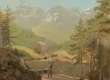 Vûe du Sentis prise du Rhossfall près d'Urnaeschen C. d'Appenzell by Friedrich Uhlmann, gouache, sold Dec 2022