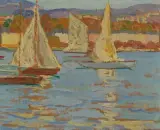 Boote", 1916 by Sigismund Righini, oil on board, sold Dec 2022