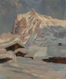 Winterlandschaft mit Blick auf das Wetterhorn, 1923 by Hans Beat Wieland, oil on canvas, sold Dec 2022