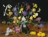 Stillleben mit Lilien, Iris und Insekten, 1966 by Adolf Gremlich, oil on board, sold Dec 2022