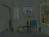 Salle d'attente", 1983 by Henry Roulet, oil on canvas, sold Dec 2022