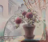 Rosen auf dem Balkon by André Evard, oil, sold Dec 2022