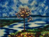 Blühendes Bäumchen vor Seelandschaft by André Evard, oil on board, sold Dec 2022