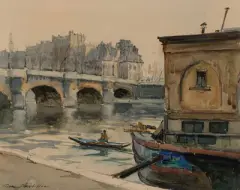 Flusslandschaft by Pierre Châtillon, watercolor, sold Dec 2022