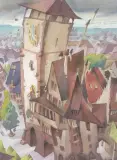 Schwabentor, Freiburg i.B. by Rudolf Stussi, 1994, watercolor, sold Dec 2022