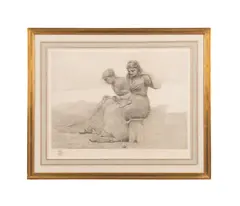 Mending the Tears by Winslow Homer, 1888, etching on paper, sold Jun 2023