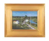 Pond Village by Michael Davis, oil on canvas landscape, sold Jun 2023