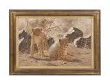 Cheetah Cubs by Paul Rose, 1999, oil on canvas board, sold Jun 2023