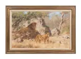 Pair of Lions by Paul Rose, 1999, oil on canvas, sold Jun 2023