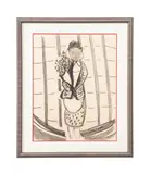 Woman Holding Flowers by Charles Carel Antoon Gassner, charcoal on paper, sold Jun 2023