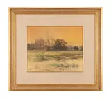Landscape with Barn by Carl Phillip Weber, watercolor on paper, sold Aug 2023