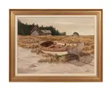 Boat on Shore" late 20th century by Al Brule, oil on canvas, sold Aug 2023