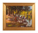 French Washwomen by Gregory Frank Harris, 2005, oil on board, sold Aug 2023