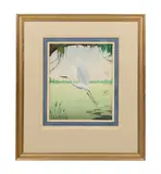 Heron Rising," 20th century by Claude Peacock, gouache on paper, sold Aug 2023