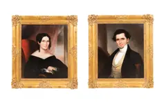 untitled by George Cooke, 1842, oil on canvas Southern half length seated portraits of a husband and wife, sold Aug 2023