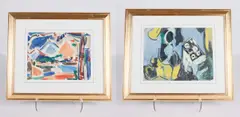 (2) Abstract paintings by Richard Derby Tucker, oil on paper and watercolor on paper, sold Aug 2025