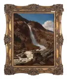 Waterfall Landscape by George Engelhardt, oil on canvas, sold Aug 2025