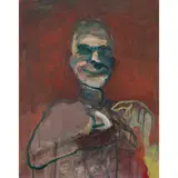 Smiling Man with Green Eyes by Nathan Oliveira, 1961, oil and gouache on paper, sold Sep 2022