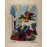 Therapy Session by Bernard Kilban, ink and watercolor on paper, sold Sep 2022