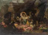Flower Market Scene by Adolphe Joseph Thomas Monticelli, oil on canvas, sold Aug 2022