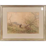 Children in Landscape by J. C. Thom, watercolor, sold Aug 2022