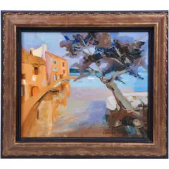 Homes Along the Water by Georges Lambert, oil on canvas, sold Aug 2022