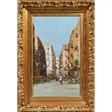 Italian Market Scene by Giuseppe Rispoli, oil on masonite, sold Aug 2022