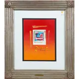 Flag With Heart," circa by Peter Max, lithograph with acrylic embellishments, sold Aug 2022