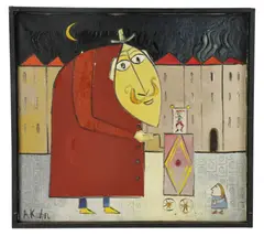 organ grinder by Andrzej Kuhn, oil on canvas, sold Apr 2025