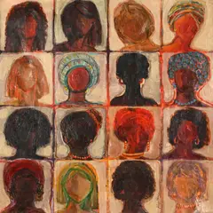 Untitled (Sixteen Portraits) by Raja Oshi, acrylic on paper, sold Mar 2024