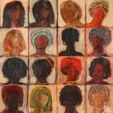 Untitled (Sixteen Portraits) by Raja Oshi, acrylic on paper, sold Mar 2024