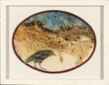Crow Over a Deserted Landscape by Hardus Koekemoer, acrylic and collage on board, sold Mar 2024